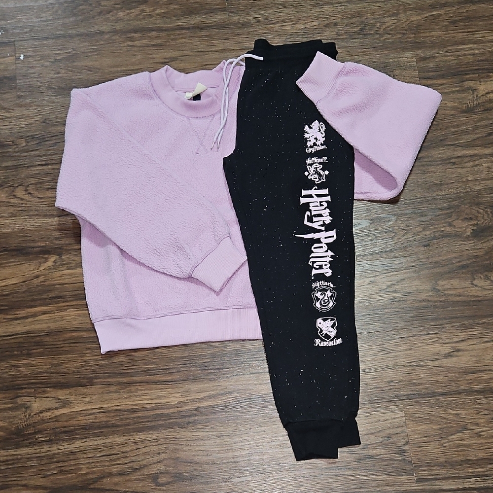 Women’s Black & Pink Harry Potter Pajama Lounge Set With Pink Sweatshirt, Size M